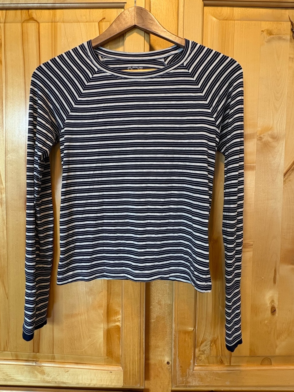 aerie Navy Blue & White Striped Long-Sleeve Crewneck Top